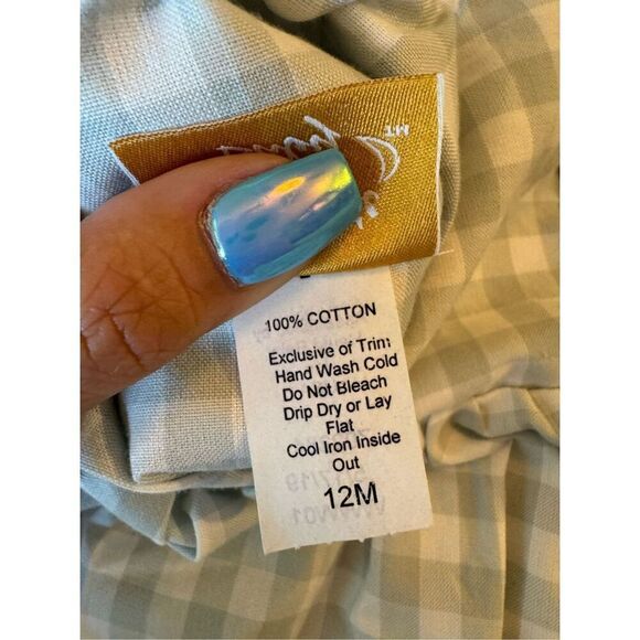 Haute Baby, Baby Girl's Mint Checkered Gingham & Lace Romper 12 Months Baby Girl - Picture 7 of 10